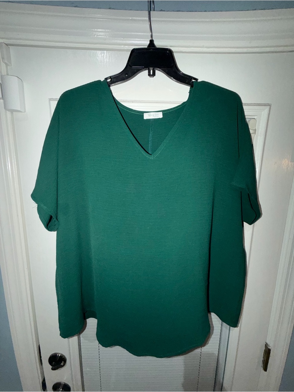 V-Neck Short Sleeve Top in Emerald Green